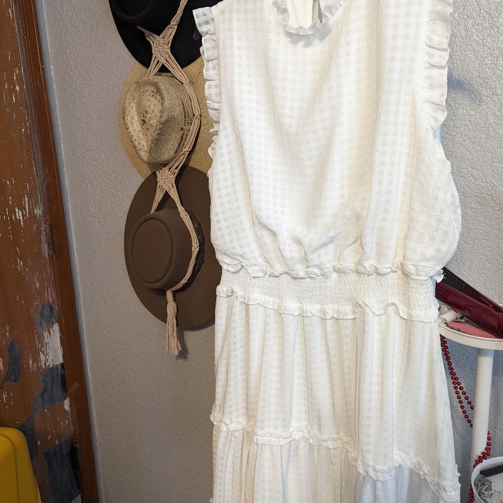 White High Neck Gingham Dress